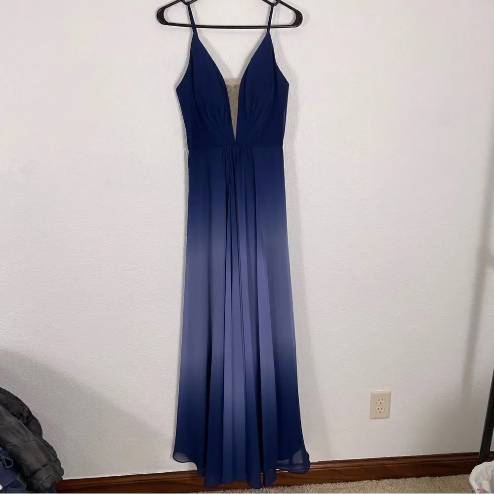 NWT Aqua‎ Blue Ombre Evening Gown Long Dress Size 2